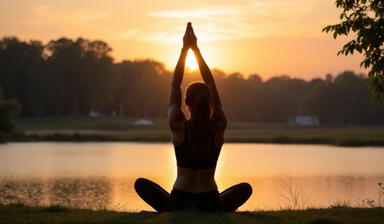 Image of a person doing gentle yoga stretches outdoors
