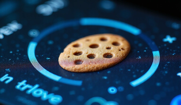 A close-up of a web browser cookie icon on a digital screen, symbolizing data privacy and website tracking.